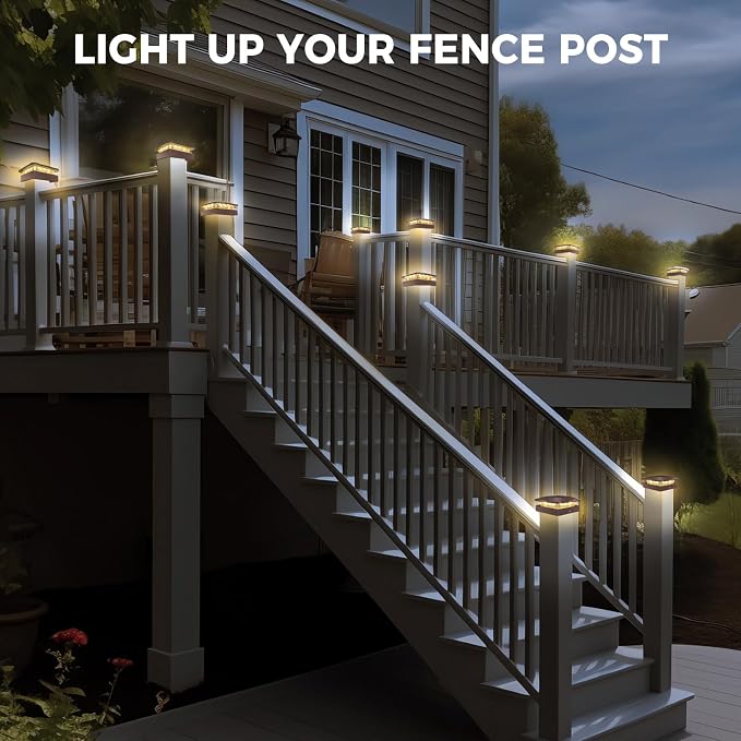 16 Packs 4x4 Brown Post Solar Lights 3 Lighting Modes | Solar Powered Cap Lights Fits 4×4/3.5×3.5 Wood/Vinyl Posts, Waterproof Post Top Light Outdoor for Fence Deck Mailbox Porch