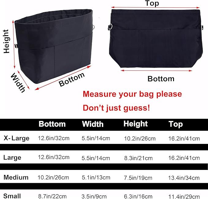 Time Wing Handbag Tote Purse Organizer Insert Bag Liner Shaper Divider Zipper 11 Pockets Compartments Large Black
