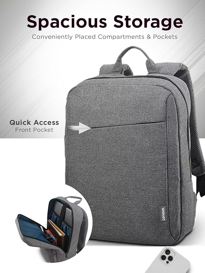 Lenovo Casual Laptop Backpack B210 - 15.6 inch - Padded Laptop/Tablet Compartment - Durable and Water-Repellent Fabric - Lightweight - Grey