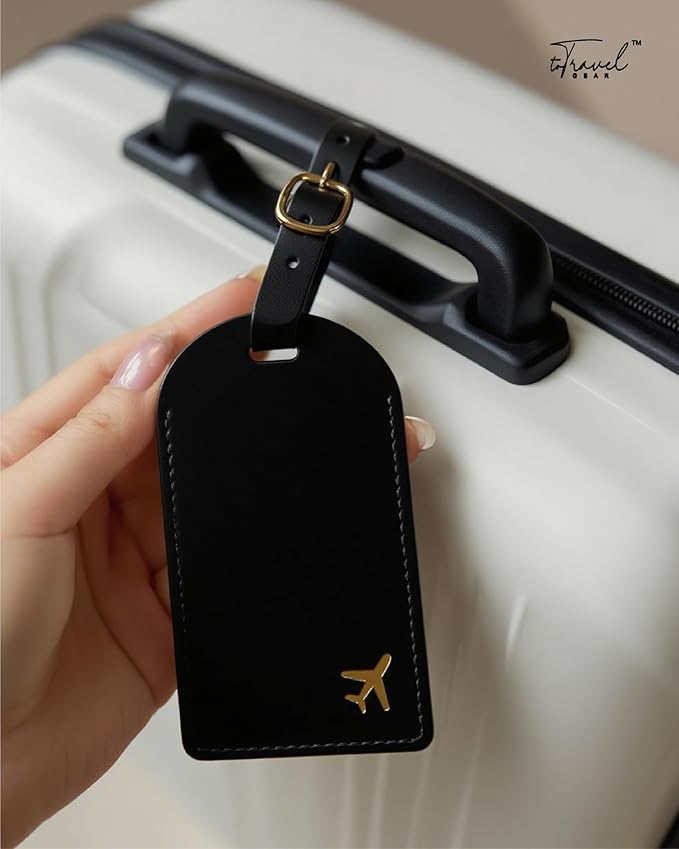 Luggage Tags for Suitcases, PU Leather Travel Tags for Luggage.(Black)