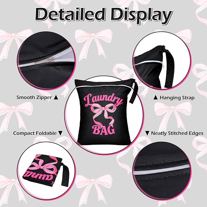 2 Pcs Large Travel Laundry Bags Waterproof Wet Dry Bag, Washable Dirty Clothes Bags for Travel，Drawstring, Bathing Suit, Workout, Gym Clothes Laundry, Swimming Pool & College Dorm, Black Bow