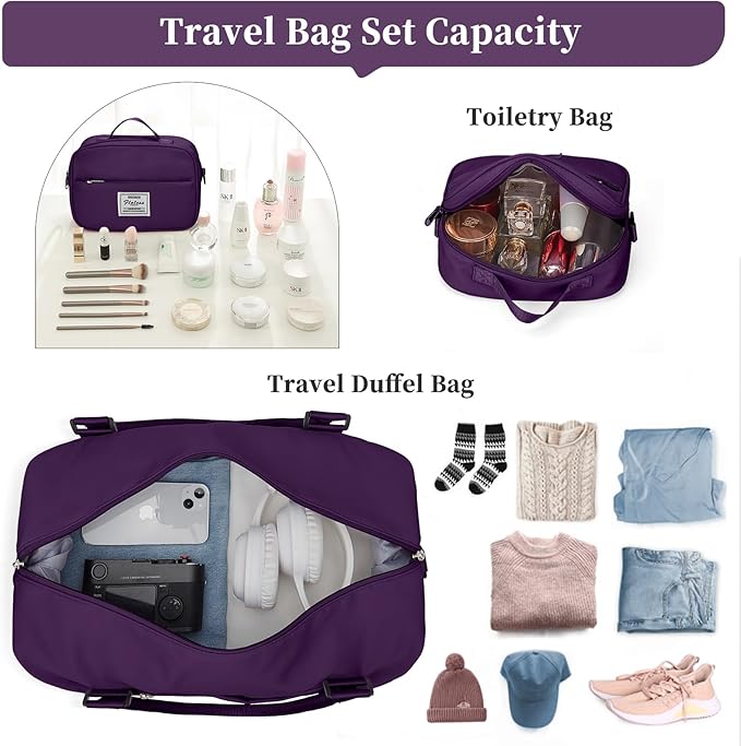 Weekender Bags for Women,Personal Item Travel Bag with Shoes Compartment,Overnight Travel Duffel Bag with Toiletry Bag