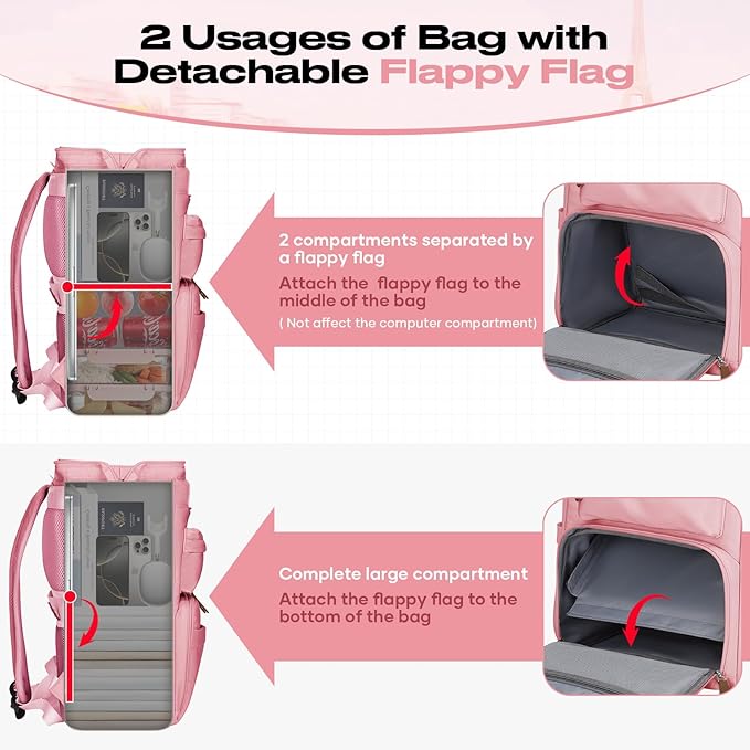 Maelstrom Travel Backpack for Women Men,Laptop Backpack Fits 15.6-17.3 Inch Laptop, Nurse/Work Bag with Insulated Lunch Box (Pink)