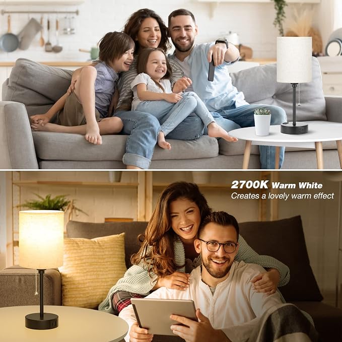 Small Bedside Table Lamp for Bedroom - Desk Lamp with USB Ports for Dorm | USB A+C Ports, AC Outlet, 3 Color Temperatures, LED Bulb Included, 14" Night Stand Lamp