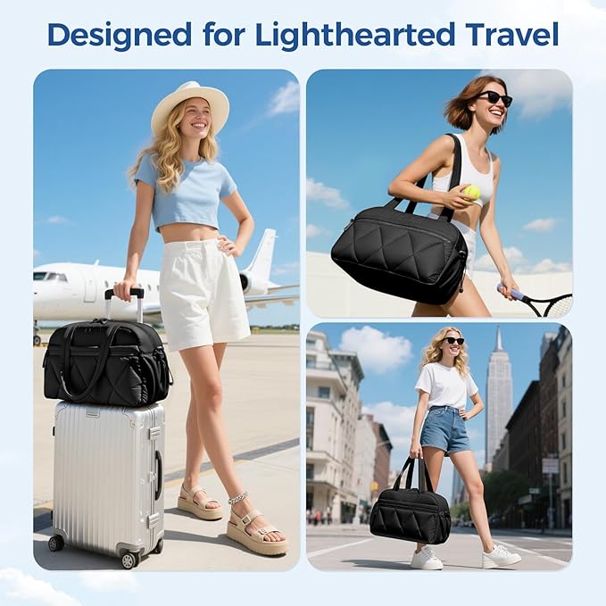 Travel Duffle Bag for Women - Gym Bag With Shoes Compartment & Wet Pocket, Carry On For Weekender, Overnight, Sport(Black)