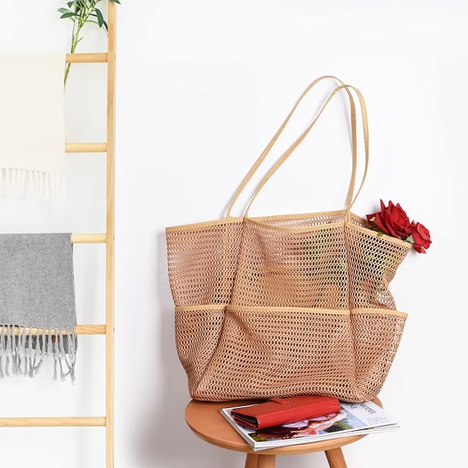 Tainehs Beach Bag - Mesh Tote Bag Beach Vacation Clothes for Women Pool Bag for Travel Pool Family Cruise Essentials 2026