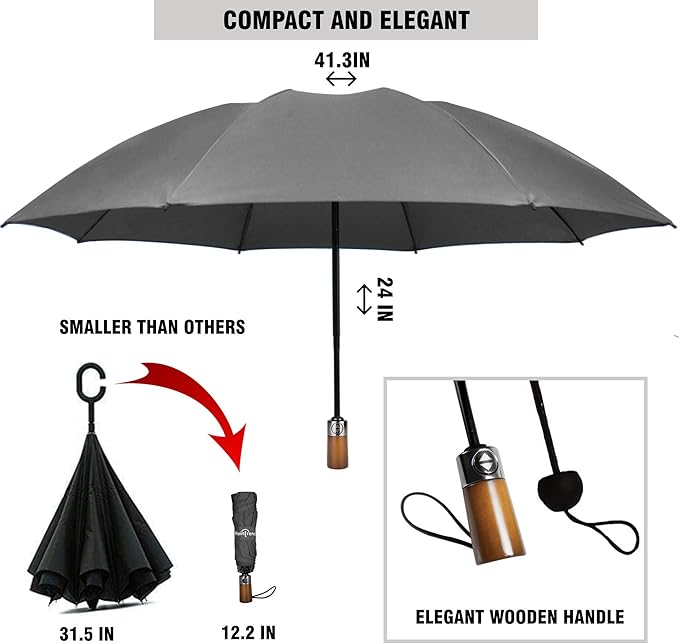 Raintrend Windproof Travel Umbrellas for Rain Automatic +10% Bigger Canopy Strong Frame Compact Folding Portable Umbrella for Women Men Backpack Purse