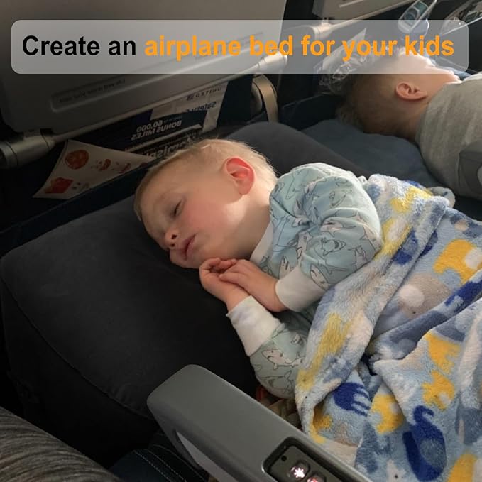 Inflatable Travel Foot Rest Pillow, Kids Airplane Bed, Adjustable Height Leg Pillow for Air Travel, Make a Flat Bed for Toddlers, Great for Airplane, Train, Car, Small Size（Black, 1 Pack）