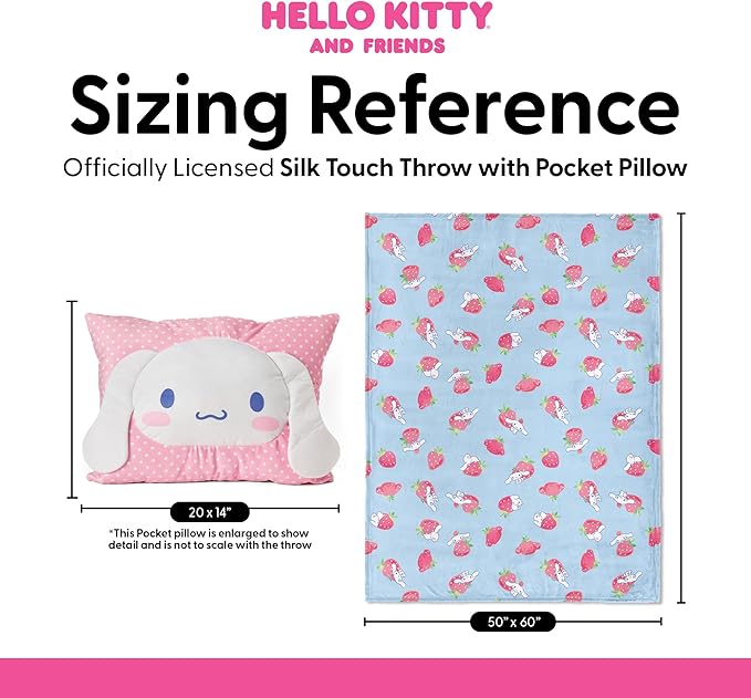 Northwest Cinnamoroll Strawberry Delight Silk Touch Throw Blanket 50 x 60 Inches with Plush Pocket Pillow 14 x 20 Inches - Comfy & Cozy Blanket & Pillow Set for Boys and Girls