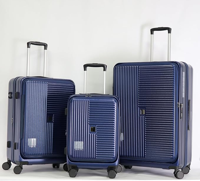 Merax Luggage Sets 3 Piece,Front Open PC Hardshell Expandable Carry on Suitcase with Spinner Wheels and TSA Lock,Lightweight 20in/24in/28in Luggage,Aqua Blue