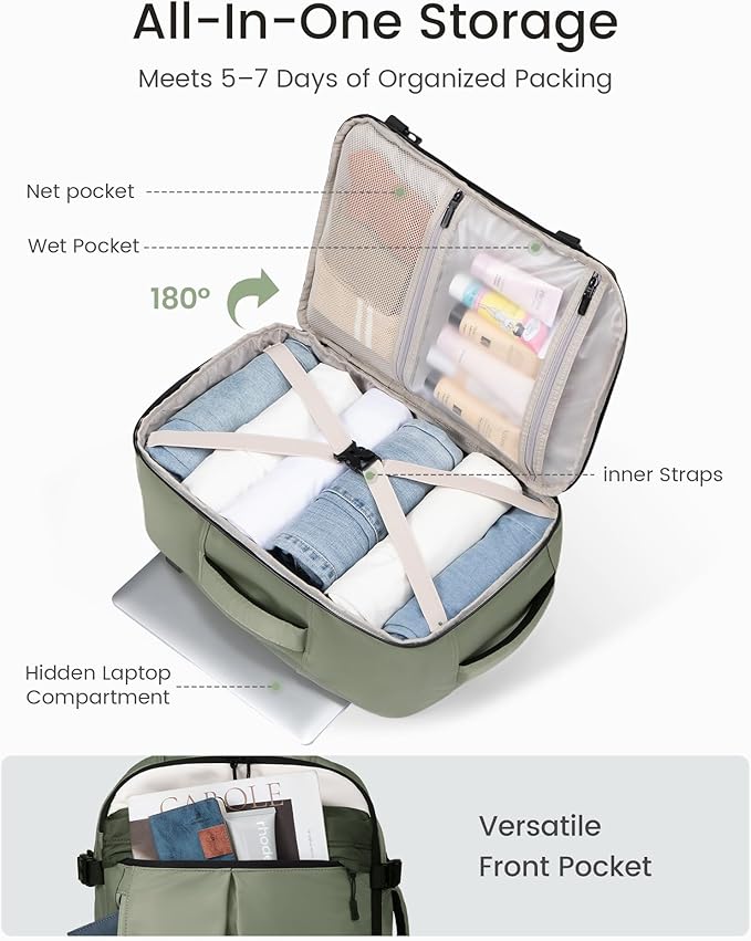 LOVEVOOK 50L Travel Backpack for Women Men, Airline Approved Carry On Luggage with 3 Cubes Accessories, TSA Personal Item Travel Cruise Essentials, Waterproof Weekender Overnight Bags fits 17" Laptop