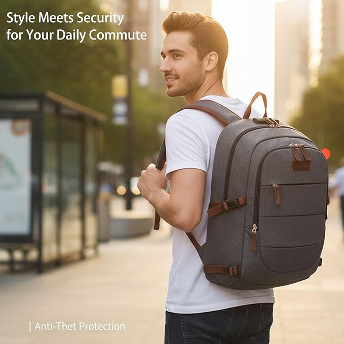 Tzowla Canvas Laptop Backpack-Anti Theft Bag for Men Women,Rucksack Fits 15.6Inch Laptop, Work Travel with Lock