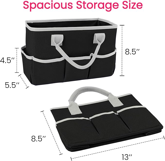 Godery Desktop Tote and Stock Organizer, Teacher Helper Tote Bag Organization for Arts, Books, Stationery, Office Desk Organizer, Make-up Storage Tote with Handles for Travel, Black