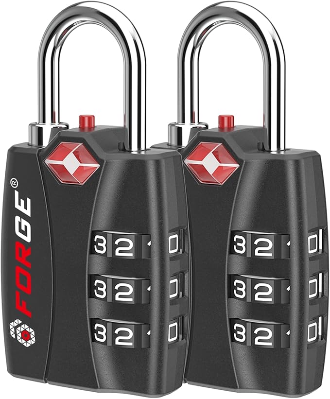 Forge Open Alert TSA Approved Luggage Locks - 3 Digit Combination, Easy Read Dials, Zinc Alloy Body - Ideal Travel Lock for Luggage, Suitcases, Bags & Toolboxes. Matte Black 2-Pack.