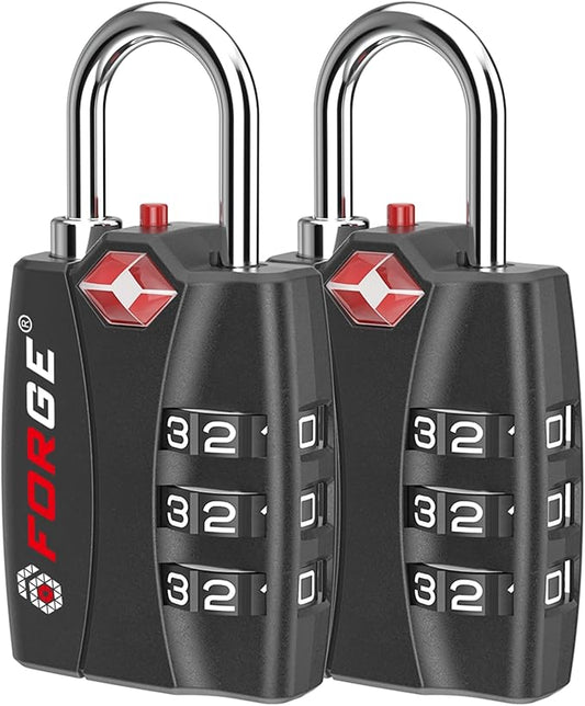 Forge Open Alert TSA Approved Luggage Locks - 3 Digit Combination, Easy Read Dials, Zinc Alloy Body - Ideal Travel Lock for Luggage, Suitcases, Bags & Toolboxes. Matte Black 2-Pack.