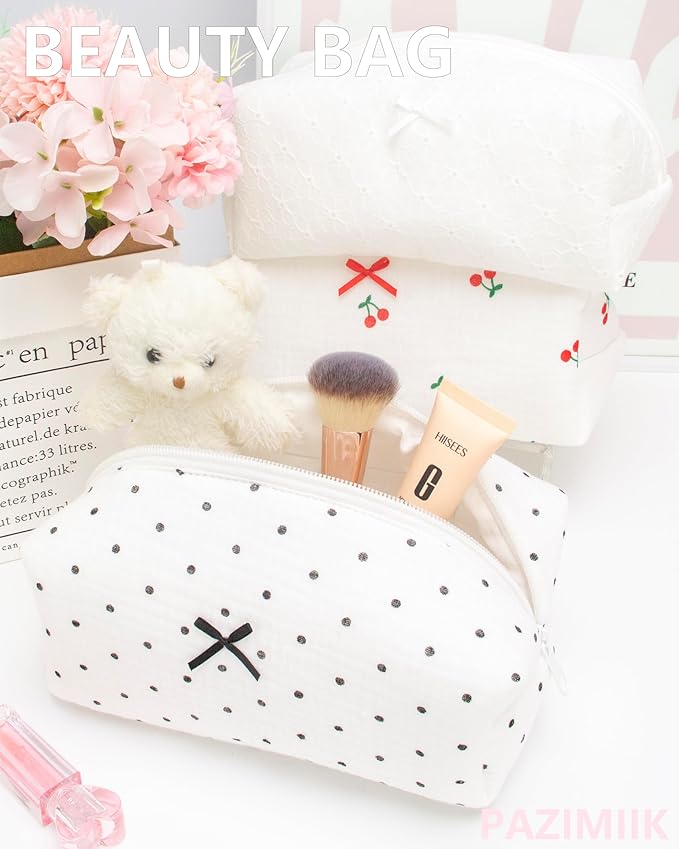 PAZIMIIK Cozy Makeup Bag Small Aesthetic Travel Zipper Cosmetic Pouch for Women Make Up Beauty Accessories Brushes,Polka Dot