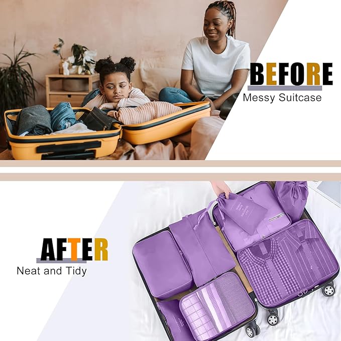 Packing Cubes for Travel - 8 Set Luggage Organizer Bags for Family, Mesh Breathable Packing Cubes for Suitcases Durable Travel Essentials Bags Set