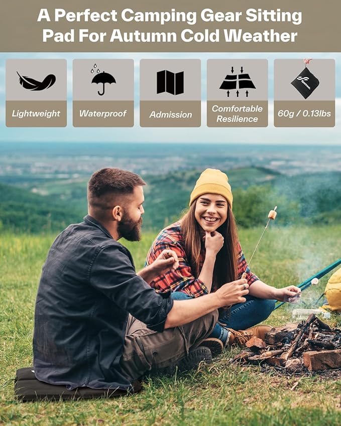 Sportneer Sitting Pad: Lightweight Waterproof Folding Seat Pad for Backpacking, 15.75'' x 15.75'' Portable Camping Seat Mat for Hiking, Picnics Beach & Outdoor Use, 0.13lbs