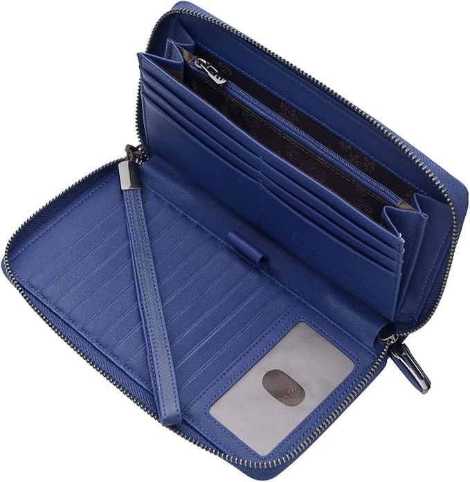Bveyzi Women RFID Blocking Wallet Leather Zip Around Phone Clutch Large Capacity Ladies Travel Purse Wristlet | RFID Blocking, Zip Around, Large Capacity