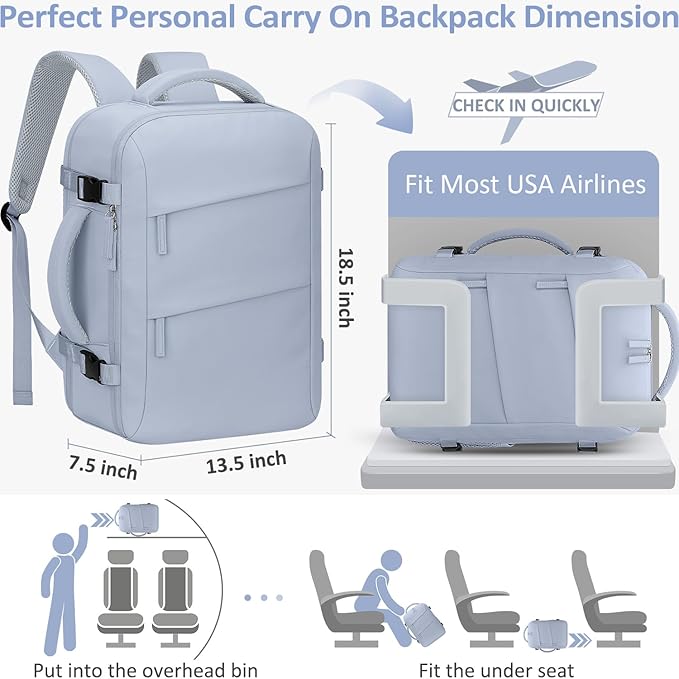 Large Travel Backpack for Women Personal Item for Airlines17 Inch Laptop Backpack College Business Work Weekender Hiking Womens Travel Backpack Blue