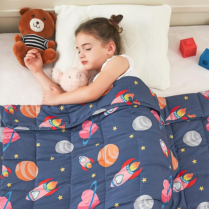 yescool Plane Weighted Blanket 5 Pounds Cooling Weighted Lap Blanket, Space Heavy Blankets, Breathable Weighted Throw Blanket Gifts for 40-60lbs, 36"x48"
