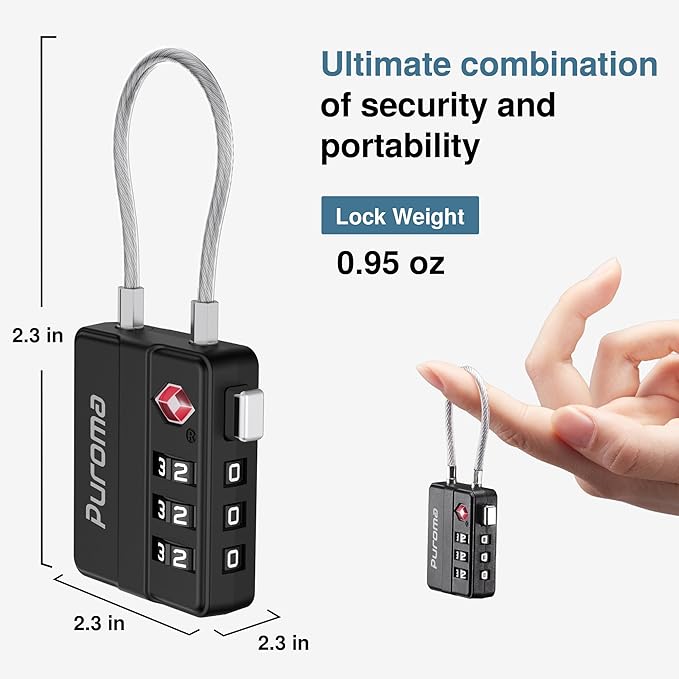 Puroma TSA Locks for Luggage, 4 Pack Cable Lightweight Luggage Locks TSA Approved 4-Digit Combination Padlock for Suitcases, Bags, Toolboxes, Backpacks & Gym Lockers (Black)