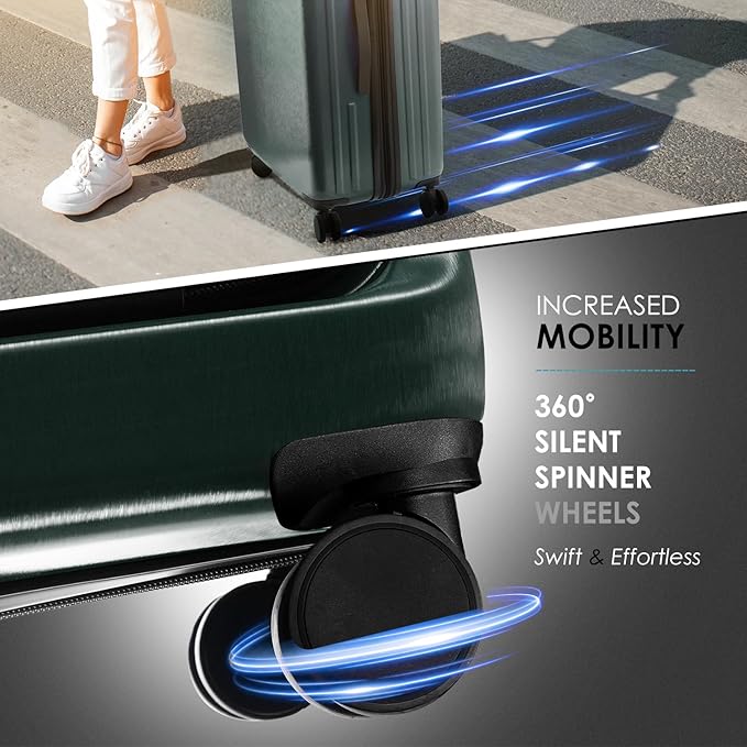 Hard Shell Luggage Sets with Spinner Wheels 4 Piece, Expandable Large Suitcases with TSA Lock, Travel Large Suitcase Set, Green Luggage Set