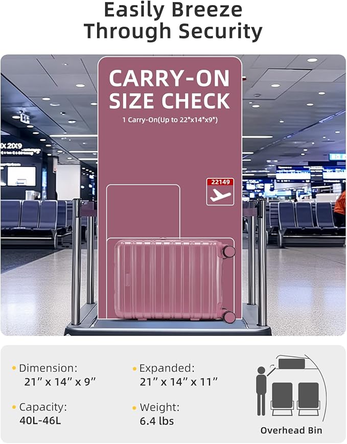 LARVENDER Carry On Luggage 22x14x9 Airline Approved, 20 Inch Expandable PC+ABS Hardside Suitcase Carry On Luggage with Spinner Wheels TSA Lock for Women Men (Silk Rose)
