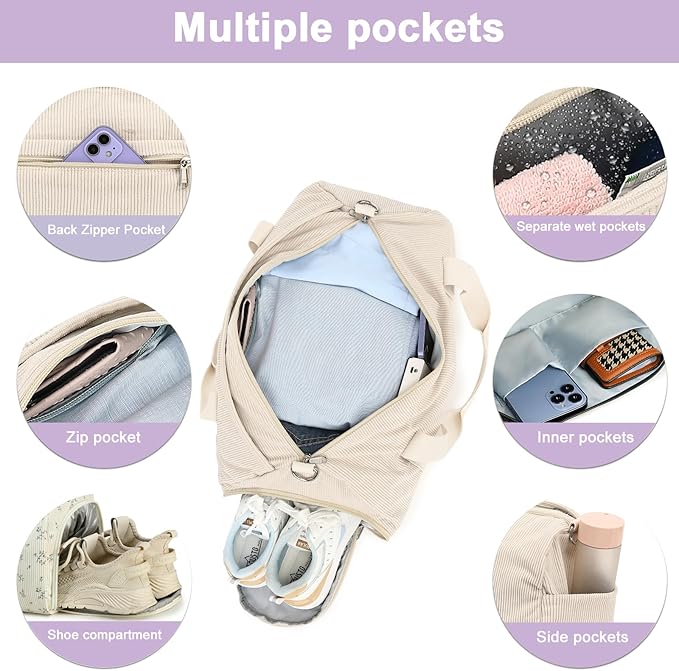 BTOOP Duffle Bag for Gym Sports Women Girls Workout Travel Bag Weekender with Shoe Compartment and Wet Pocket