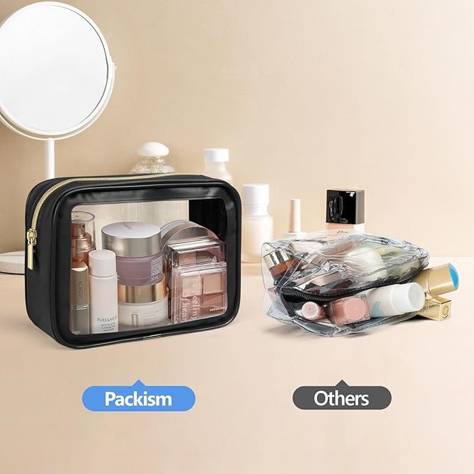 PACKISM Clear Makeup Bag - TSA Approved Toiletry Bag for Carry-on & Checked Luggage, Water Resistant Car Storage Organizer with Reinforced Seams
