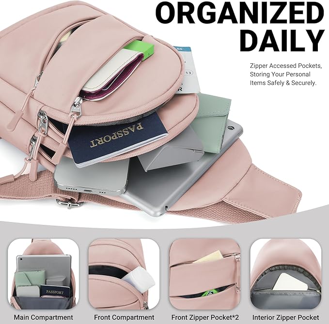 Tuwubi Crossbody Bags for Women, Sling Bag for Men, Small Hiking Backpack Anti Theft Lightweight for Outdoors Travel (M, Pink)