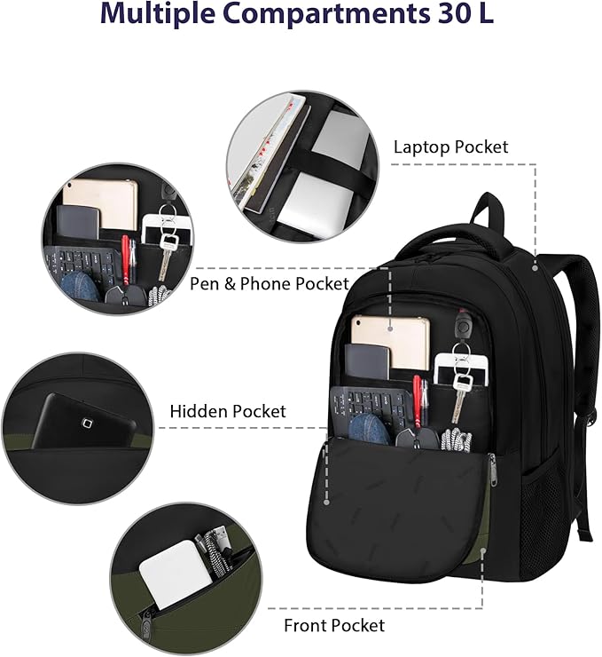 MATEIN 17 Inch Laptop Backpack for Work, Airline Approved Carry On Travel Backpack with Anti Theft Pocket and Luggage Strap, Water Resistant College Computer Daypack Gifts for Men Women, Black Green