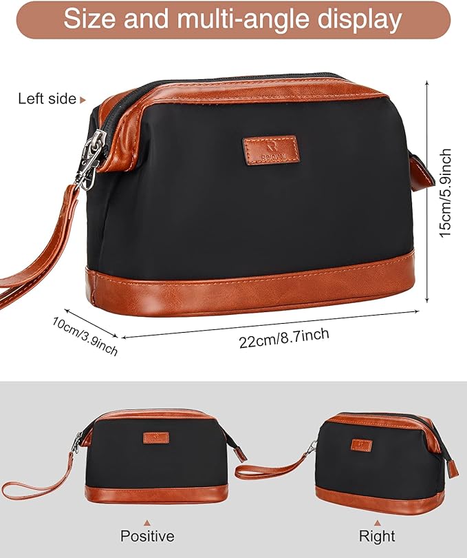 Relavel Travel Makeup Bag, Cosmetic Bag Makeup Organizer Bag Zipper Pouch for Purse Large Capacity Toiletry Bag Portable Waterproof Travel Accessories Skincare Make Up Bag, Brown
