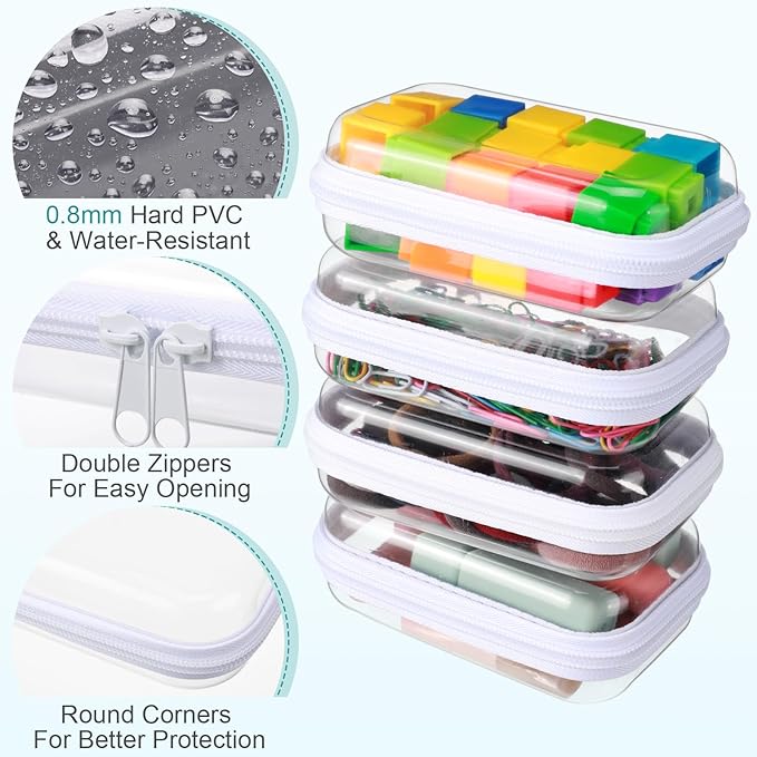 Sanwuta 6 Pcs Clear Hard Zipper Case Plastic Zipper Pouches Transparent Makeup Bag Pencil Case Pouches Toiletry Diaper Bag for Travel Toy Storage Organizer Bins(White,5 x 3 x 2 Inch)