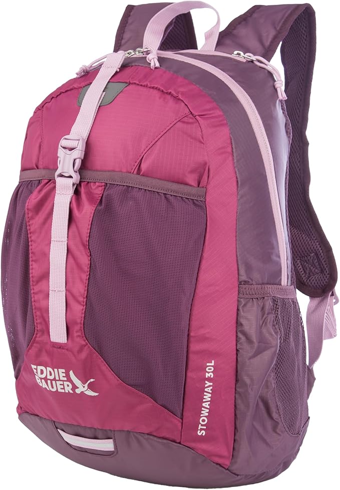 Eddie Bauer Stowaway Packable Backpack | Travel | Outdoor | Lightweight | Foldable | Durable | Ripstop Polyester | 30L - Port Red