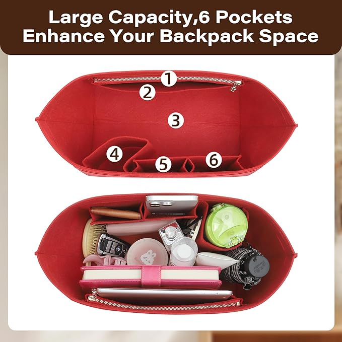 Fit Longchamp Organizer Insert, for Long Champ Le Pliage L Bag Handbag Women, with Cup Holder, Large/Red