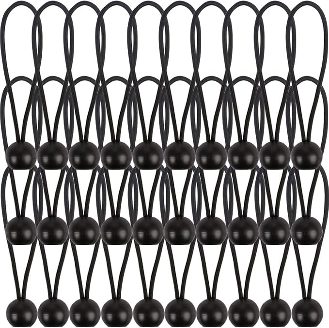 AOPRIE 30 Pcs Bungee Balls 6Inch Black Ball Bungees Heavy Duty Heavyweight 6 inch Tarp Bungee Cords, Weather Resistant Tie Down Strap 4mm Thickness - for Camping, Tents, Cargo, Holding Wire and Hoses