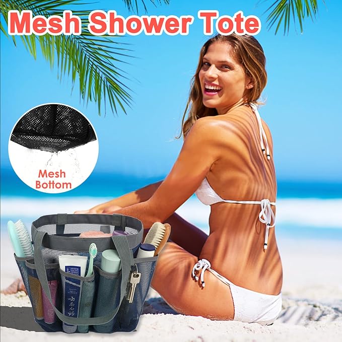 Fammart Mesh Shower Caddy Portable for College Dorm Room Essentials, 8-Pocket Large Shower Basket Tote Bag with 2 Handles for Toiletry, Bathroom, Beach, Camp, Gym