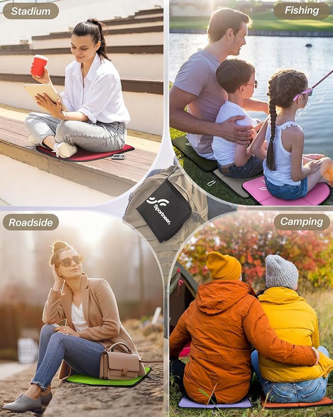 Sportneer Sitting Pad: Lightweight Waterproof Folding Seat Pad for Backpacking, 15.75'' x 15.75'' Portable Camping Seat Mat for Hiking, Picnics Beach & Outdoor Use, 0.13lbs