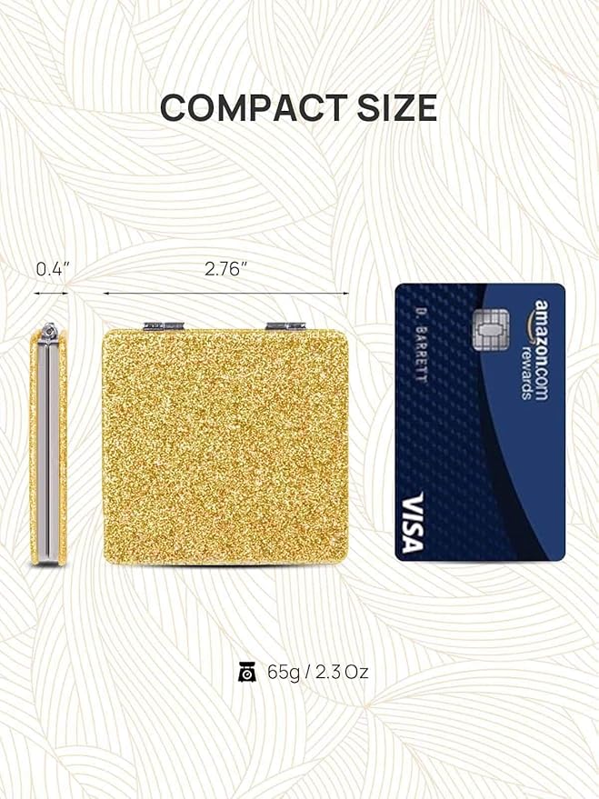 OMIRO Compact Mirror, Glitter PU 1X/3X Magnification, Ultra Portable for Purses (Gold)