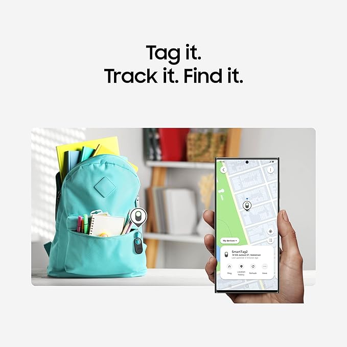 Samsung Galaxy SmartTag2, Bluetooth Tracker, Locator Tracking Device, Item Finder for Keys, Wallet, Luggage, Use w/Phones Tablets Android 11 or Later, 2023, 4 Pack, 2 Black, 2 White