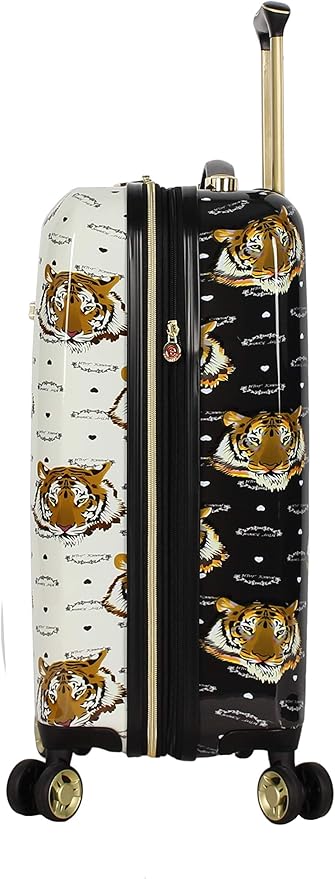 Betsey Johnson Designer 20 Inch Carry On - Expandable (ABS + PC) Hardside Luggage - Lightweight Durable Suitcase With 8-Rolling Spinner Wheels for Women (Tiger Print)