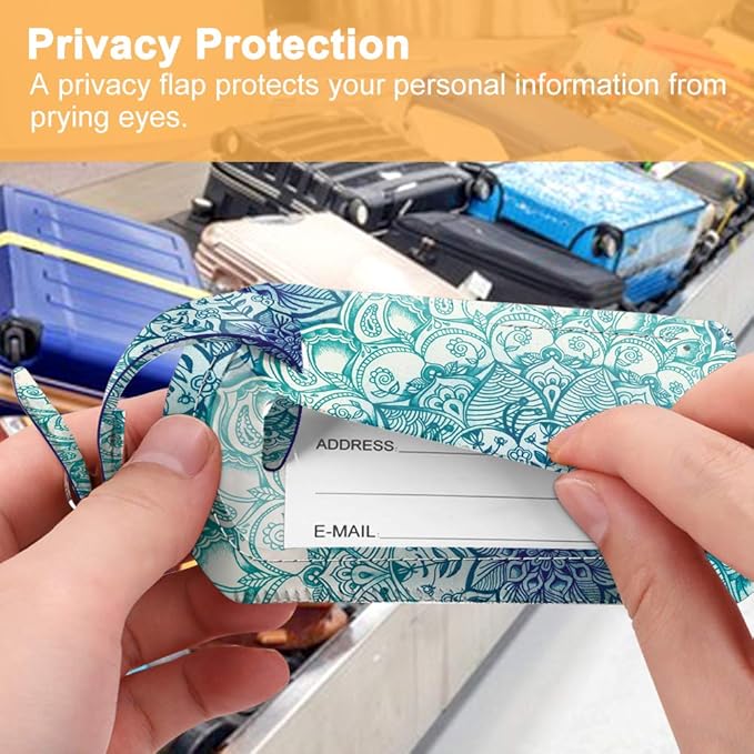 FINTIE 2 Pack Luggage Tags, Leather Name ID Labels with Privacy Cover for Travel Bag Suitcase, Theme - Emerald Illusions