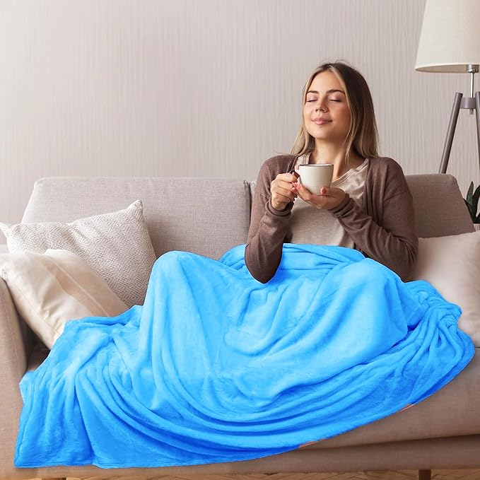 HOZY Soft Blanket Travel Size Fleece Warm Fuzzy Throw Blankets for The Bed Sofa Lightweight 350GSM Sky Blue 50"*61"