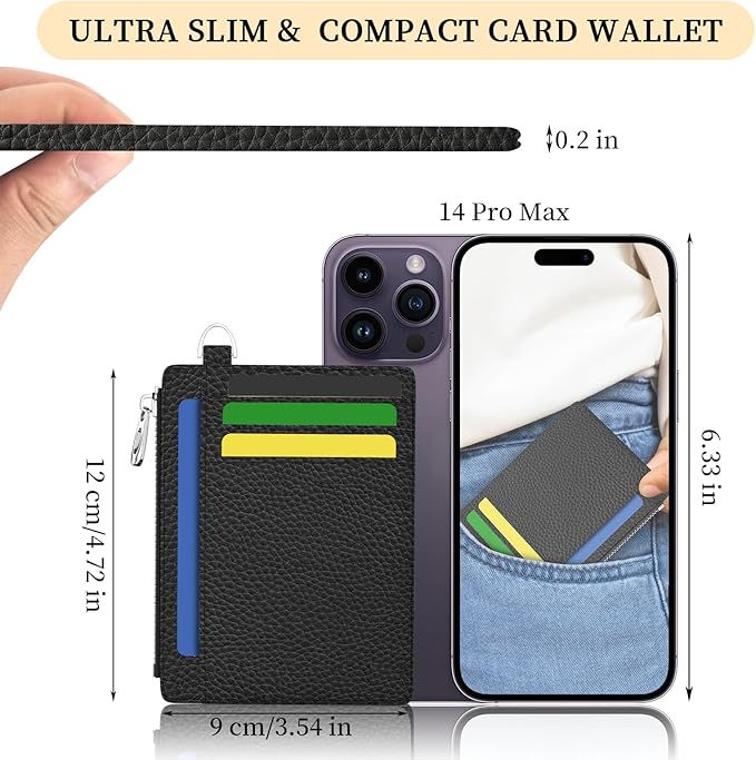 Hancynir Slim Wallet Women Credit Card Holder Black Minimalist RFID Blocking Small Mini Card Case Front Pocket PU Leather Thin Travel Zipper Coin Cash ID Window Ladies Female Wallet Gifts