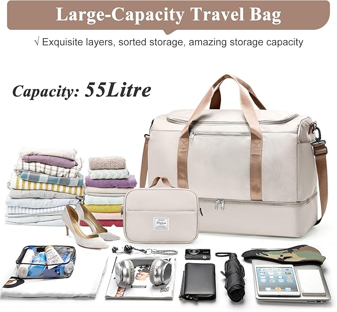 Extra Large Travel Duffle Bag,Carry on Overnight Weekend Bag with Shoes Compartment,Weekender Bags for Women for Travel Business Trips Sport Hospital