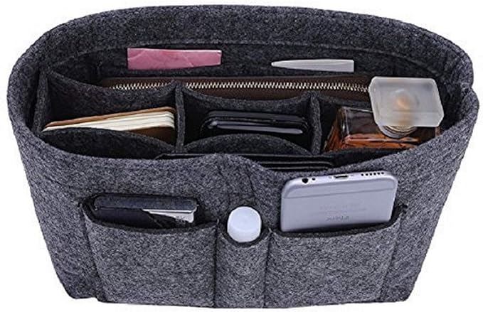 ZTUJO Purse Organizer Insert, Felt Bag Organizer For Handbag Purse Organizer,13 Colors, 6 Size (Slender Large, Grey)