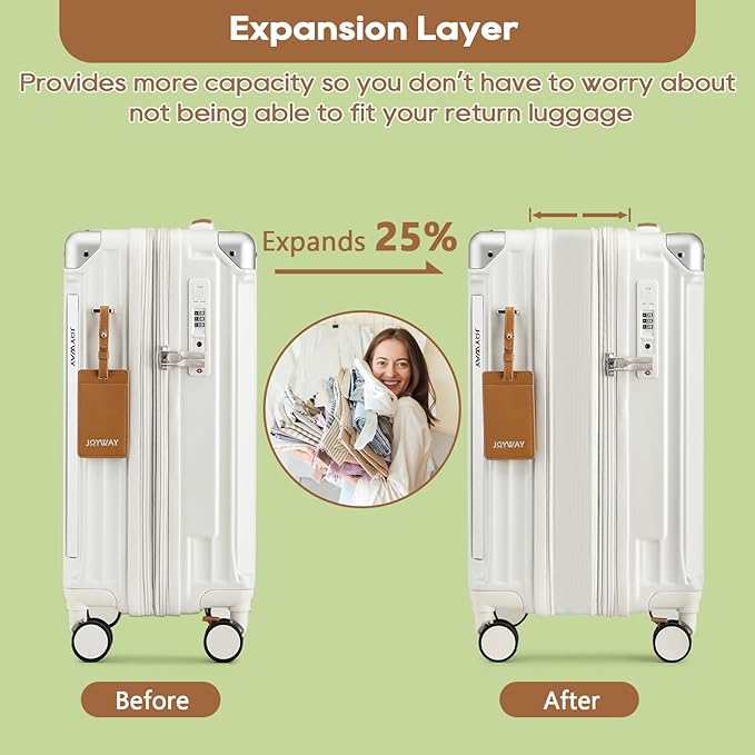 Joyway 5 Piece Luggage Set with Cup Holder, Expandable 25% Capacity, Includes Handbag, Anti Slip Wheels, Hook, Smart Carry On Suitcase for Men and Women, Spinner Travel White