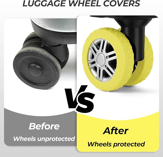 8 Pack Luggage Wheel Covers for Dual Spinner Wheels, Silicone Suitcase Wheel Protectors for 2.0"-2.4" Wheels, Noise Reducing & Anti-Scratch Tire Sleeves, Travel Accessories for Checked & Carry On