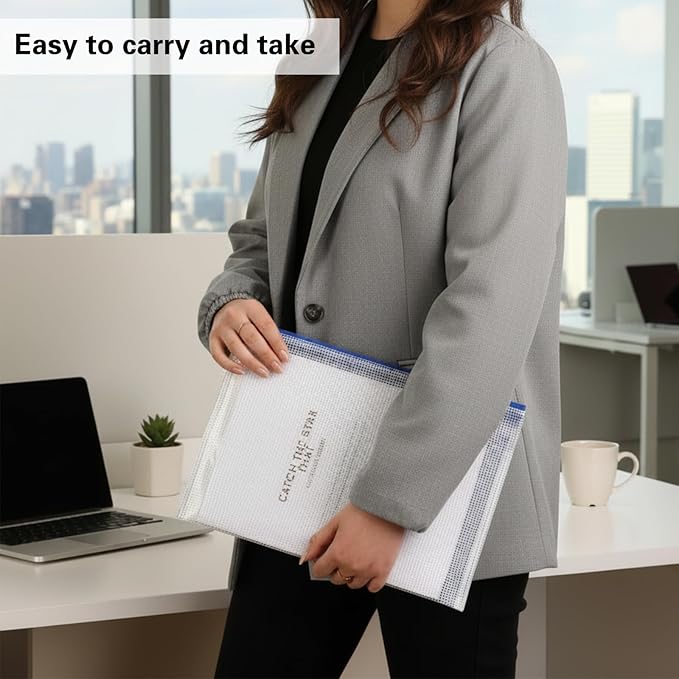 EOOUT 24pcs Mesh Zipper Pouch Bags A4 Document Bag, 13.5x9 Inches, Plastic Zip File Folders, Puzzles, Board Game Storage for Organizing Office Home